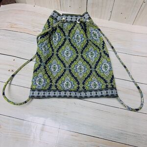 Vera Bradley Green Blue Cambridge quilted drawstring backpack Tote purse Retired